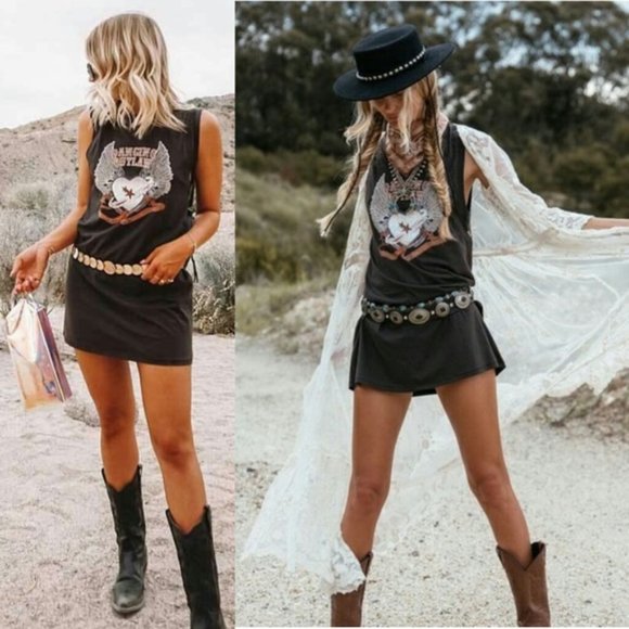 Shop Fig Dresses & Skirts - New Rocker Black Graphic Tunic Mini Dress T-Shirt